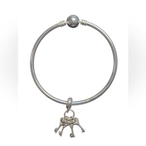 Pandora 925 ALE Sterling Silver Bangle Bracelet w/Love Keys
